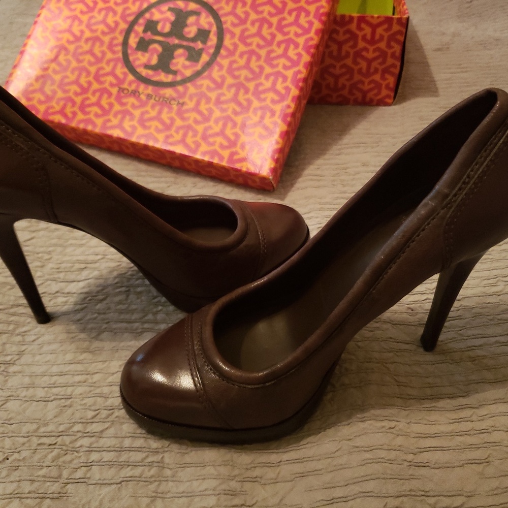 Tory Burch Leather Brown Pumps, Size 11M, 5" Heel